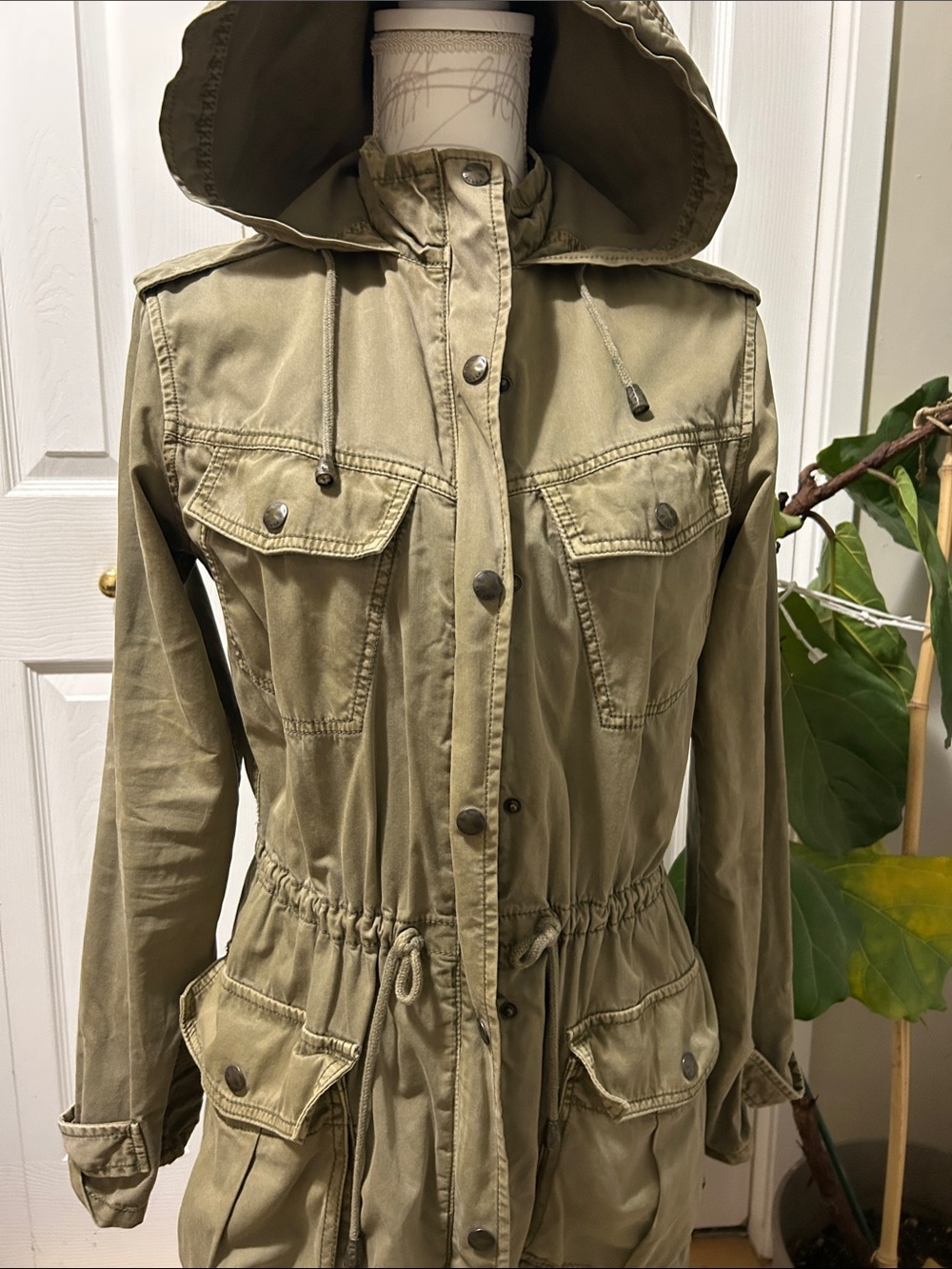 Talula Hooded Utility Jacket in Olive Green